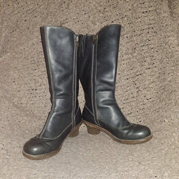 EL NATURALISTA-Black Leather-Side Zip-Calf High-Sz 38-HTF-Excellent - Picture 4 of 7